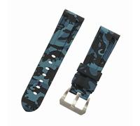 ROUHO 24mm Camouflage Silicone Waterproof Watch Strap Adjustable Watch Bracelet for P-ANE-RAI PAM4414447-#1 + Silver Buckle