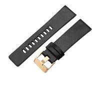 ROUHO 24mm Genuine Leather Watch Strap Flat End Replacement Watch Band with Pin Buckle for Diesel DZ2043 DZ1216 DZ1273 DZ1430 DZ1453 DZ4246-Black + Rose Gold Buckle
