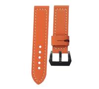 ROUHO 24mm Handmade Leather Watch Strap Pin Buckle Adjustable Watch Bracelet Watchband for P-ANE-RAI PAM-Orange Black Buckle