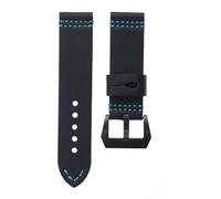ROUHO 24mm Handmade Leather Watch Strap Pin Buckle Adjustable Watch Bracelet Watchband for P-ANE-RAI PAM-Black Black Buckle