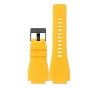 ROUHO 24mm Notched Soft Silicone Watch Strap, Flexible Rubber Replacement Men's Watch Band for Bell & Ross BR01/BR03-Yellow + Black Buckle