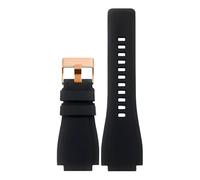 ROUHO 24mm Notched Soft Silicone Watch Strap, Flexible Rubber Replacement Men's Watch Band for Bell & Ross BR01/BR03-Black + Rose Gold Buckle