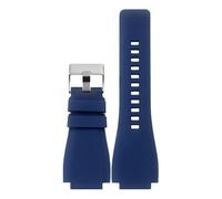 ROUHO 24mm Notched Soft Silicone Watch Strap, Flexible Rubber Replacement Men's Watch Band for Bell & Ross BR01/BR03-Blue + Silver Buckle