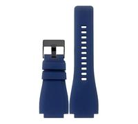 ROUHO 24mm Notched Soft Silicone Watch Strap, Flexible Rubber Replacement Men's Watch Band for Bell & Ross BR01/BR03-Blue + Black Buckle