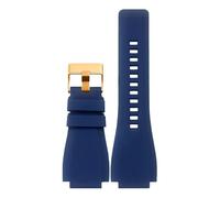 ROUHO 24mm Notched Soft Silicone Watch Strap, Flexible Rubber Replacement Men's Watch Band for Bell & Ross BR01/BR03-Blue + Gold Buckle