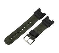 ROUHO 24mm x 12mm Notched Nylon Watch Strap Durable Fabric Replacement Watch Band for Casio SGW-100 GW-3500B/GW-3000B-Green + Silver