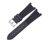 ROUHO 25 x 13mm Integrated Lug Breathable Rubber Watch Strap Replacement Wristwatch Band for Patek Philippe Nautilus 5711 5712G-Black + Silver Buckle