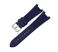 ROUHO 25 x 13mm Integrated Lug Breathable Rubber Watch Strap Replacement Wristwatch Band for Patek Philippe Nautilus 5711 5712G-Blue + Silver Buckle