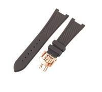 ROUHO 25mm Breathable Soft Rubber Watch Strap Adjustable Folding Clasp Sports Watch Band for Patek Philippe Nautilus 5726-Brown + Rose Gold Buckle