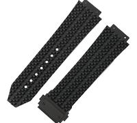 ROUHO 25mm Silicone Rubber Men's Watch Strap Sweatproof Odorless Rubber Watchbands for HUBLOT Big Bang Classic Fusion-Black + Black Buckle