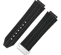 ROUHO 25mm Silicone Rubber Men's Watch Strap Sweatproof Odorless Rubber Watchbands for HUBLOT Big Bang Classic Fusion-Black + Silver Buckle