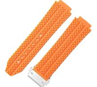 ROUHO 25mm Silicone Rubber Men's Watch Strap Sweatproof Odorless Rubber Watchbands for HUBLOT Big Bang Classic Fusion-Orange + Silver Buckle