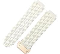 ROUHO 25mm Silicone Rubber Men's Watch Strap Sweatproof Odorless Rubber Watchbands for HUBLOT Big Bang Classic Fusion-White + Rose Gold Buckle