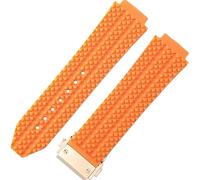 ROUHO 25mm Silicone Rubber Men's Watch Strap Sweatproof Odorless Rubber Watchbands for HUBLOT Big Bang Classic Fusion-Orange + Rose Gold Buckle
