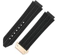 ROUHO 25mm Silicone Rubber Men's Watch Strap Sweatproof Odorless Rubber Watchbands for HUBLOT Big Bang Classic Fusion-Black + Rose Gold Buckle