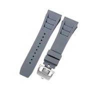 ROUHO 25mm Silicone Watch Strap with Deployment Clasp Convex Lug Rubber Replacement Band for Richard Mille RM 055/011-Grey + Silver