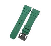 ROUHO 25mm Silicone Watch Strap with Deployment Clasp Convex Lug Rubber Replacement Band for Richard Mille RM 055/011-Green + Gold
