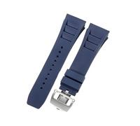 ROUHO 25mm Silicone Watch Strap with Deployment Clasp Convex Lug Rubber Replacement Band for Richard Mille RM 055/011-Deep Blue + Silver