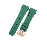 ROUHO 25mm Silicone Watch Strap with Deployment Clasp Convex Lug Rubber Replacement Band for Richard Mille RM 055/011-Green + Rose Gold