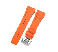 ROUHO 25mm Silicone Watch Strap with Deployment Clasp Convex Lug Rubber Replacement Band for Richard Mille RM 055/011-Orange + Silver