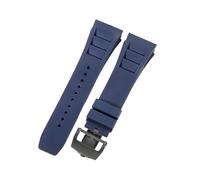 ROUHO 25mm Silicone Watch Strap with Deployment Clasp Convex Lug Rubber Replacement Band for Richard Mille RM 055/011-Deep Blue + Gold