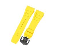 ROUHO 25mm Silicone Watch Strap with Deployment Clasp Convex Lug Rubber Replacement Band for Richard Mille RM 055/011-Yellow + Gold