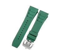 ROUHO 25mm Silicone Watch Strap with Deployment Clasp Convex Lug Rubber Replacement Band for Richard Mille RM 055/011-Green + Silver