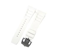 ROUHO 25mm Silicone Watch Strap with Deployment Clasp Convex Lug Rubber Replacement Band for Richard Mille RM 055/011-White + Gold