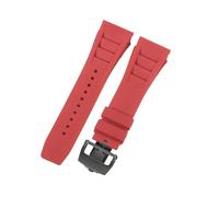 ROUHO 25mm Silicone Watch Strap with Deployment Clasp Convex Lug Rubber Replacement Band for Richard Mille RM 055/011-Red + Gold