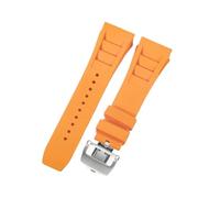 ROUHO 25mm Waterproof Silicone Wristwatch Bracelet Soft Rubber Watch Strap for Richard Mille RM11-03-Orange + Rose Gold Buckle