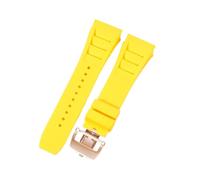 ROUHO 25mm Waterproof Silicone Wristwatch Bracelet Soft Rubber Watch Strap for Richard Mille RM11-03-Yellow + Rose Gold Buckle