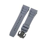 ROUHO 25mm Waterproof Silicone Wristwatch Bracelet Soft Rubber Watch Strap for Richard Mille RM11-03-Grey + Black Buckle