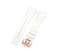 ROUHO 25mm Waterproof Silicone Wristwatch Bracelet Soft Rubber Watch Strap for Richard Mille RM11-03-White + Rose Gold Buckle