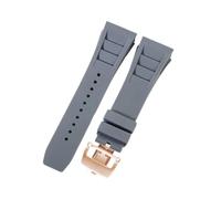 ROUHO 25mm Waterproof Silicone Wristwatch Bracelet Soft Rubber Watch Strap for Richard Mille RM11-03-Grey + Rose Gold Buckle