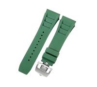 ROUHO 25mm Waterproof Silicone Wristwatch Bracelet Soft Rubber Watch Strap for Richard Mille RM11-03-Green + Silver Buckle
