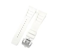 ROUHO 25mm Waterproof Silicone Wristwatch Bracelet Soft Rubber Watch Strap for Richard Mille RM11-03-White + Silver Buckle