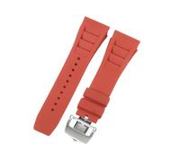 ROUHO 25mm Waterproof Silicone Wristwatch Bracelet Soft Rubber Watch Strap for Richard Mille RM11-03-Red + Silver Buckle