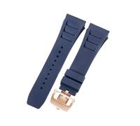 ROUHO 25mm Waterproof Silicone Wristwatch Bracelet Soft Rubber Watch Strap for Richard Mille RM11-03-Blue + Rose Gold Buckle
