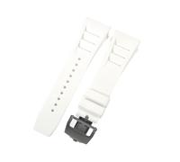 ROUHO 25mm Waterproof Silicone Wristwatch Bracelet Soft Rubber Watch Strap for Richard Mille RM11-03-White + Black Buckle