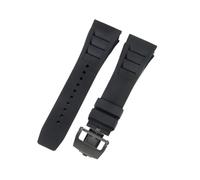 ROUHO 25mm Waterproof Silicone Wristwatch Bracelet Soft Rubber Watch Strap for Richard Mille RM11-03-Black + Black Buckle