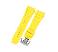 ROUHO 25mm Waterproof Silicone Wristwatch Bracelet Soft Rubber Watch Strap for Richard Mille RM11-03-Yellow + Silver Buckle