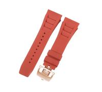 ROUHO 25mm Waterproof Silicone Wristwatch Bracelet Soft Rubber Watch Strap for Richard Mille RM11-03-Red + Rose Gold Buckle