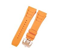 ROUHO 25mm Waterproof Silicone Wristwatch Bracelet Soft Rubber Watch Strap for Richard Mille RM11-03-Orange + Silver Buckle