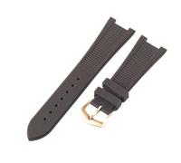 ROUHO 25x12mm Waterproof Rubber Watch Strap Notched Replacement Durable Silicone Watch Band for Patek Philippe Nautilus-Brown + Rose Gold Buckle