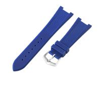 ROUHO 25x12mm Waterproof Rubber Watch Strap Notched Replacement Durable Silicone Watch Band for Patek Philippe Nautilus-Blue + Silver Buckle