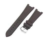 ROUHO 25x12mm Waterproof Rubber Watch Strap Notched Replacement Durable Silicone Watch Band for Patek Philippe Nautilus-Brown + Silver Buckle