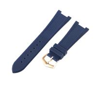 ROUHO 25x12mm Waterproof Rubber Watch Strap Notched Replacement Durable Silicone Watch Band for Patek Philippe Nautilus-Deep Blue + Rose Gold Buckle