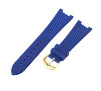 ROUHO 25x12mm Waterproof Rubber Watch Strap Notched Replacement Durable Silicone Watch Band for Patek Philippe Nautilus-Blue + Gold Buckle