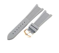 ROUHO 25x12mm Waterproof Rubber Watch Strap Notched Replacement Durable Silicone Watch Band for Patek Philippe Nautilus-Grey + Rose Gold Buckle
