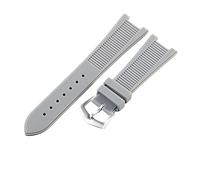 ROUHO 25x12mm Waterproof Rubber Watch Strap Notched Replacement Durable Silicone Watch Band for Patek Philippe Nautilus-Grey + Silver Buckle